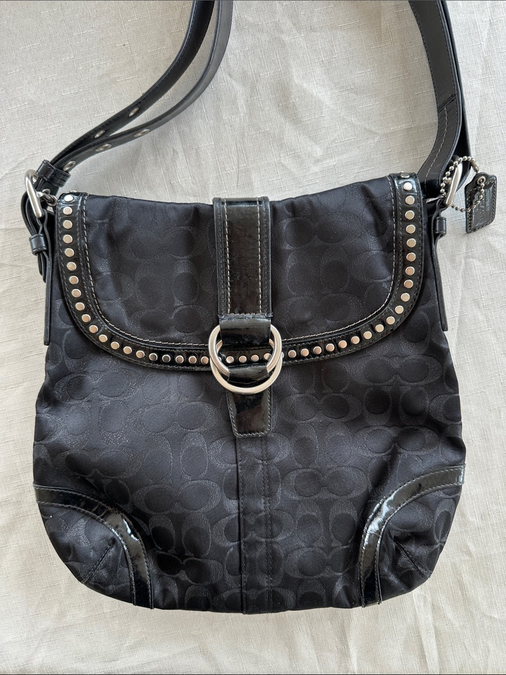 Coach Black Signature Canvas Crossbody with Silver Studs